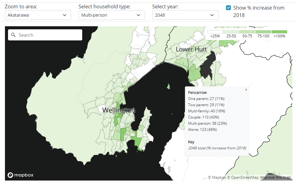 Choropleth map to explore the forecasts by suburb or SA2 areas, across different measures